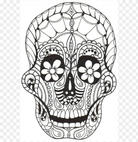 dia de los muertos skull coloring pages colored Isolated Graphic on HighQuality Transparent PNG