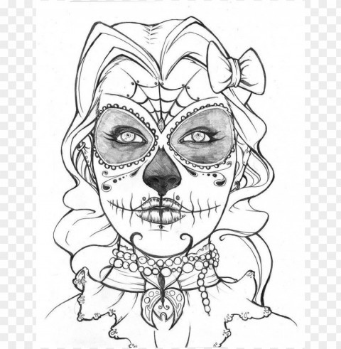 dia de los muertos skull coloring pages colored Isolated Graphic on Transparent PNG