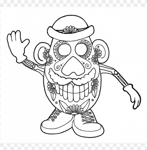 dia de los muertos skull coloring pages colored Isolated Graphic with Clear Background PNG