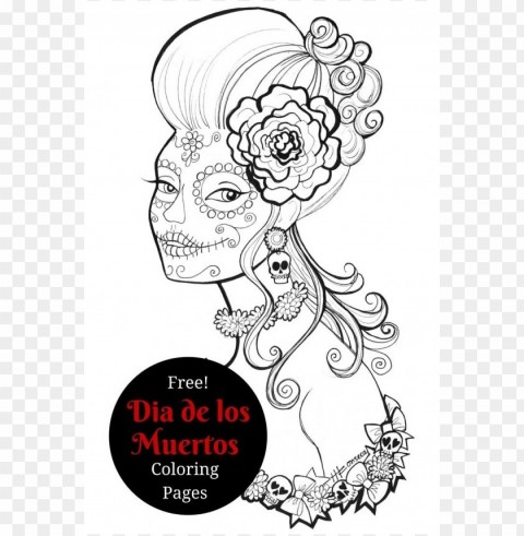 dia de los muertos skull coloring pages colored Isolated Icon on Transparent Background PNG