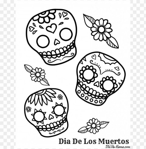 dia de los muertos skull coloring pages colored Isolated Illustration in HighQuality Transparent PNG