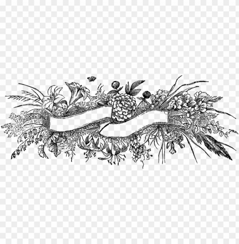 digital stamp design - black and white vintage floral floral banner free PNG images alpha transparency