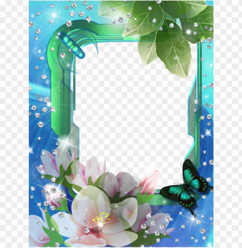 diza frames with flower image - flower frame blue Transparent Background PNG Isolated Graphic