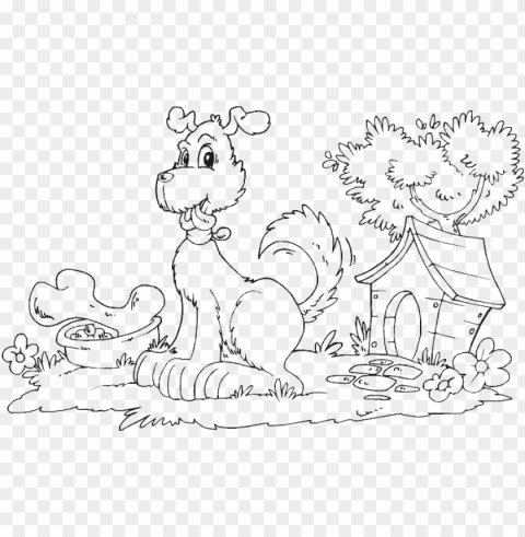 dog with doghouse and bone coloring page - dog house coloring pages PNG free download
