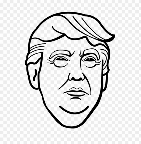 donald trump black outline drawing face head PNG for educational use