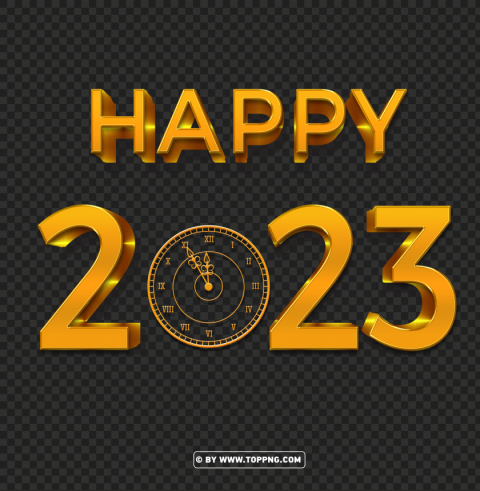 Download 3d Happy 2023 Gold Eve Clock PNG Image Isolated On Transparent Backdrop