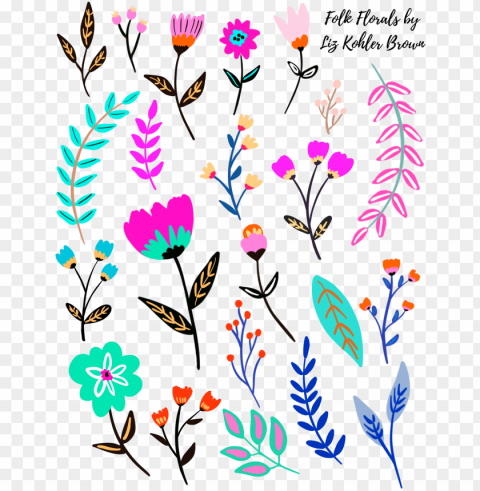 download folk florals stickers - digital stickers free PNG Isolated Subject with Transparency