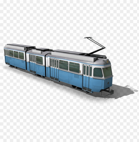 Blue and White Tram on PNG Image Isolated with High Clarity