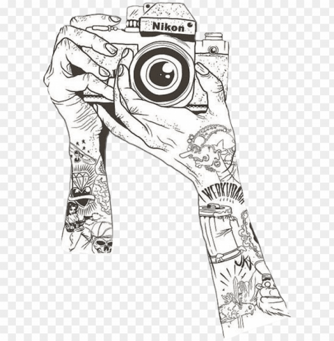 drawing nikon camera hands tattoo creative freetoedit - louis tomlinson tattoos draw Isolated Illustration with Clear Background PNG