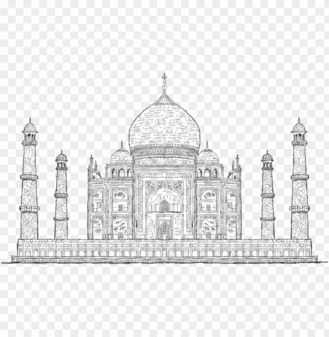 drawing sketch pencil taj mahal mosque masjid PNG Image Isolated with Clear Transparency