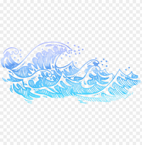 drawing watercolor painting - waves drawing black and white Transparent PNG Isolated Illustration