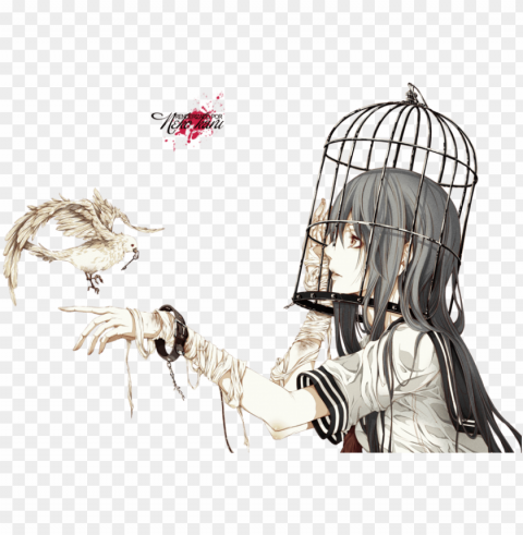 drawn birdcage girl in cage - bird cage anime Transparent PNG vectors