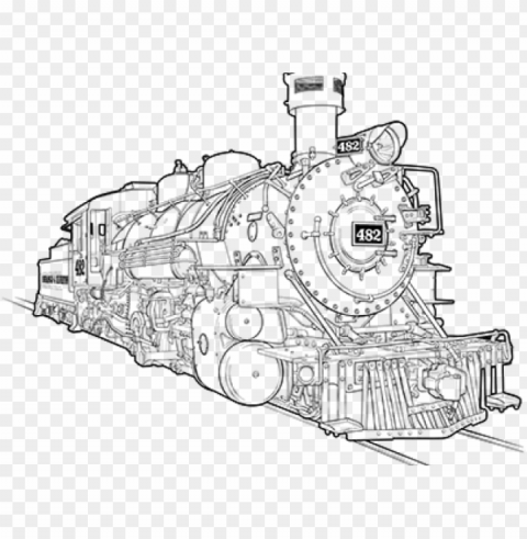 drawn railroad steam powered train - drawing pic of train engine Isolated PNG Element with Clear Transparency