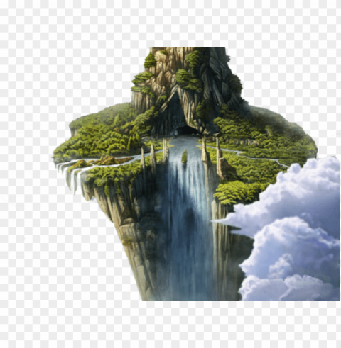 drawn waterfall island - floating island with a castle No-background PNGs