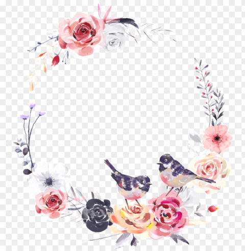 dreamlike watercolor flower and bird wreath - watercolor floral wreath Transparent PNG images extensive gallery