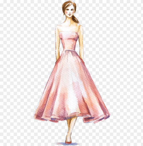 dress fashion illustration watercolor - fashion illustration dress PNG Image Isolated with HighQuality Clarity