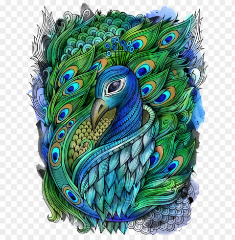 eacock by balabolka via behance jardins secretos - pavo real mandala coloreado Isolated Character on Transparent Background PNG