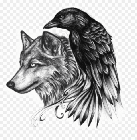 eagle and wolf tattoos images - wolf raven tattoo Isolated Artwork on Transparent PNG PNG transparent with Clear Background ID d1a269a3