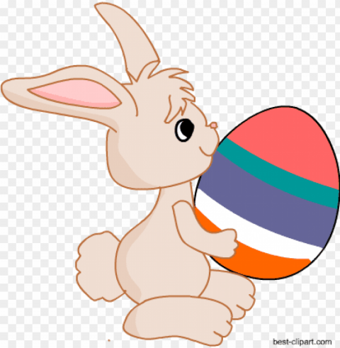 easter bunny holding a big colorful easter egg - easter e Isolated Element in Transparent PNG