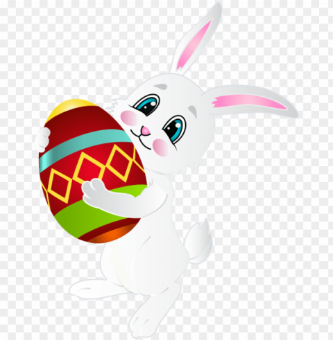 easter bunny free download - glücklicher osterhase der buntes ei trägt karte Clear Background PNG Isolated Graphic Design