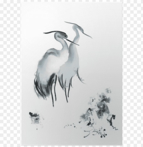 elegant birds framed painting print size 30 x 45cm Free download PNG with alpha channel