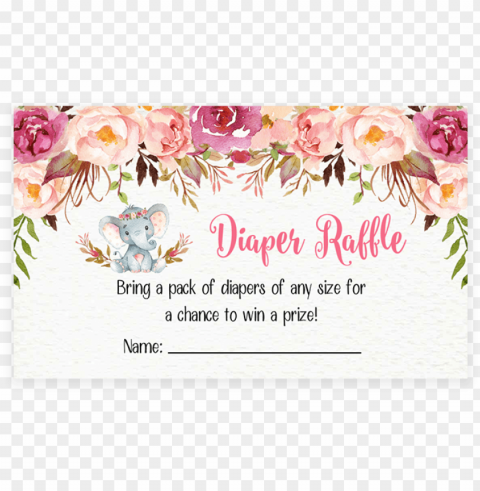 elephant diaper raffle tickets floral boho - make baby a headband PNG images with transparent space