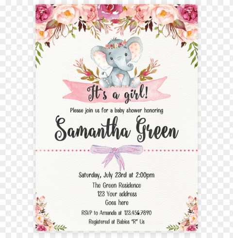elephant floral boho baby shower invitation printable - make baby a headband Clear background PNG images comprehensive package