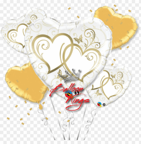 entwined gold hearts bouquet - qualatex entwined hearts foil balloo Transparent Background Isolated PNG Design Element