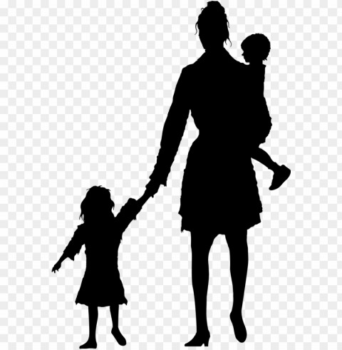 eople walking away silhouette - child and mother silhouette Isolated Design Element in PNG Format