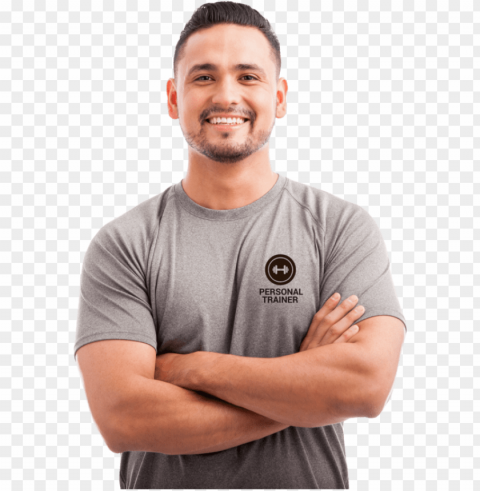 ersonal trainer wearing customised logo t-shirt - personal trainer t shirts uk PNG images with no background essential