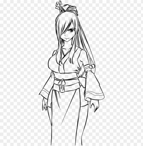 erza lineart - anime kimono line art PNG Graphic with Isolated Design
