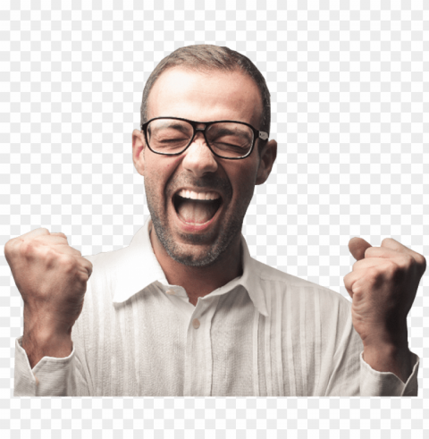 excited man with glasses rejoicing him success - glasses people PNG files with no backdrop required