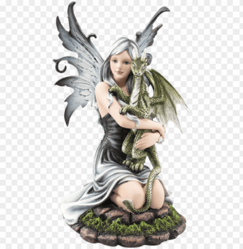fairy hugging green dragon statue PNG images with no background needed