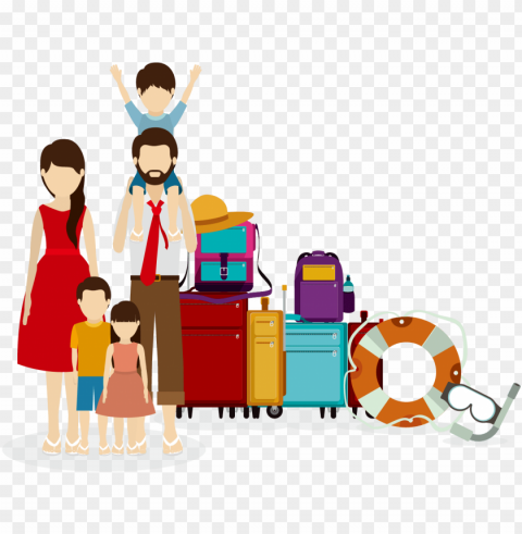 旅行五口之家矢量素材下载- family traveling vector - family travel vector PNG for social media