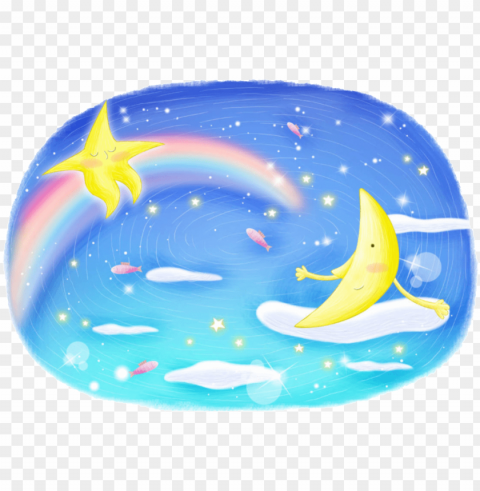 fantasy fairytale starry sky pattern - 星星 月亮 卡通 PNG with isolated background