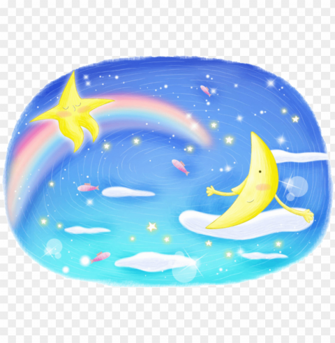 Fantasy Fairytale Starry Sky Pattern - 星星 月亮 卡通 PNG With Isolated Background