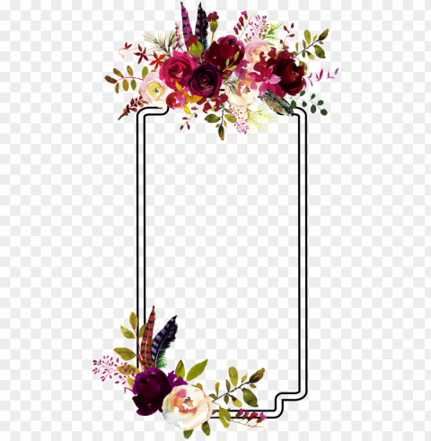 fashion flower border decoration vector - flower watercolor burgundy frame Alpha PNGs