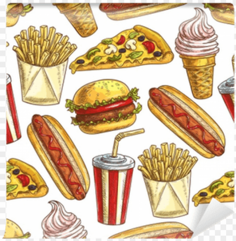 fast food meal snacks and dessert seamless pattern - dessert PNG pictures without background