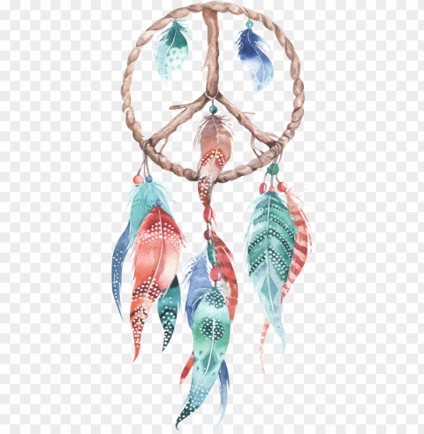 feather pendant watercolor hand-painted - acuarela de atrapa sueños Transparent PNG Isolation of Item