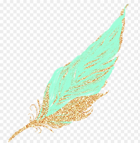 feathers feather pastel golden gold glitter teal mintgr - feather Isolated Object with Transparent Background PNG