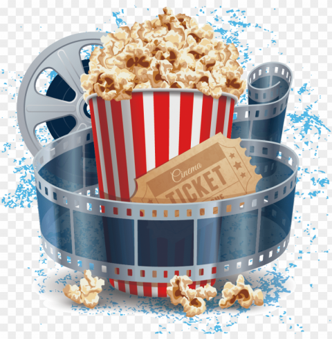 film cinema illustration - popcorn and projector movie PNG Image with Isolated Graphic