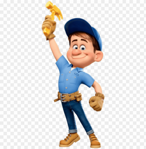 fix it felix holding hammer in the air - felix ralph el demoledor Isolated PNG Element with Clear Transparency