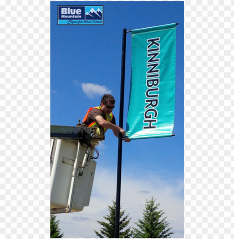 flag installation blue mountain signs - banner Transparent PNG Isolated Graphic Detail