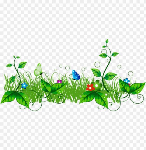 floral clipart divider - grass with flowers clipart ClearCut Background PNG Isolated Element
