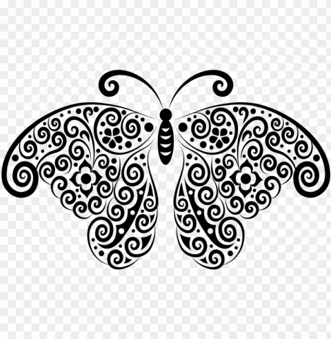 floral flourish butterfly silhouette - black and white butterfly silhouette PNG images with transparent layer