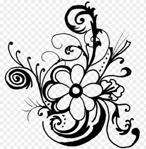 floral flower clipart free images - flowers clip art black and white border Isolated Subject with Transparent PNG