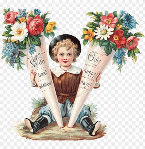 flower ephemera boy with tussie mussies - vintage mothers day cards PNG files with no background assortment