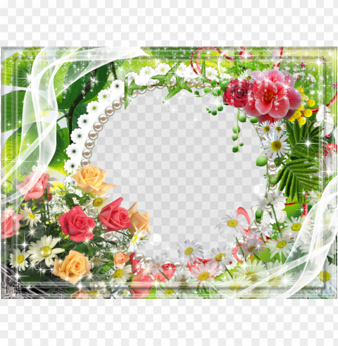 flower layout frame clipart decorative - floral flower border frame Transparent Background PNG Isolated Illustration