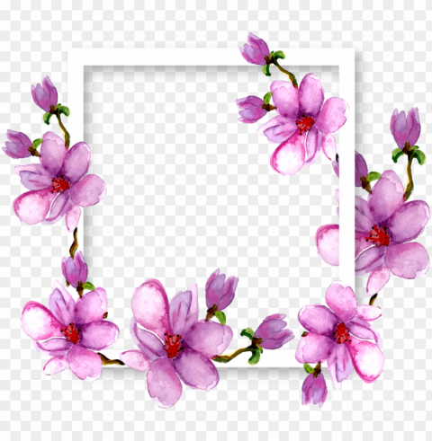 flowers magnolia border frame watercolor purple ftestic - transparent watercolor flower purple Clean Background Isolated PNG Illustration