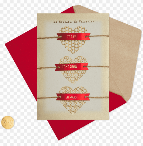 Foil Hearts With Twine Valentines Day Card For Husband - Valentines Day Isolated Character On Transparent Background PNG